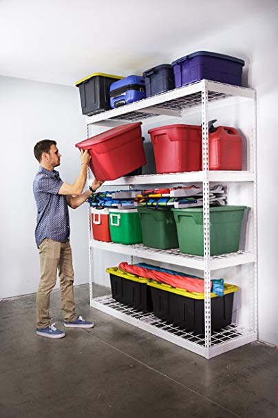 SafeRacks 2'D x 6'W x 7'H Garage Shelving Unit - White - Steel Garage Storage Rack 500 Pounds Per Shelf