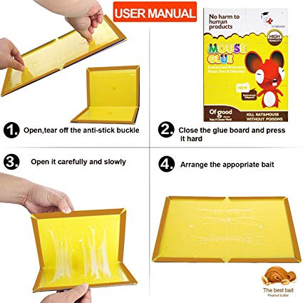 JCHope Mouse Glue Boards, Mouse Glue Traps, Mouse trap, Mouse Size Glue Traps Sticky Boards, Professional Strength Glue (5 Pack) (Yellow-15)