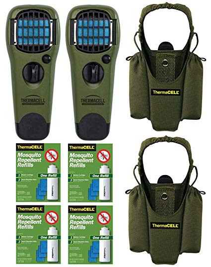 Thermacell Double Camper039;s Kit : 2 Mosquito Repellent Appliances (Olive), 2 Holsters, 4 Refills