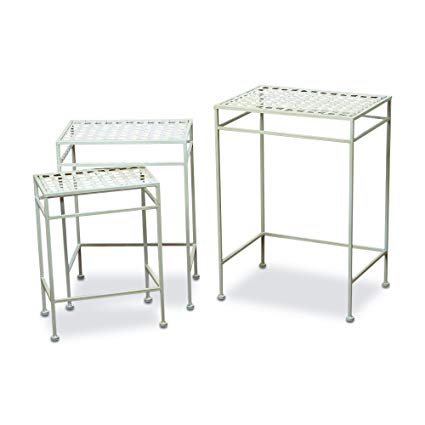 The French Country Style Nesting Tables, Set of 3, Outdoor, White Painted Iron, Rust Resistant, 22, 19, 15 3/4 Tall, By Whole House Worlds