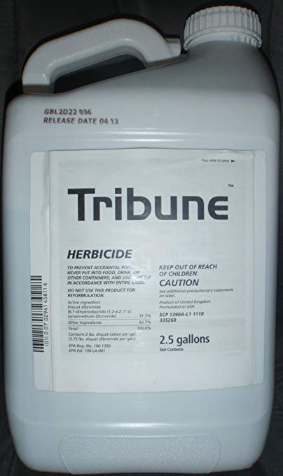 Tribune Herbicide 2.5 gallons contains 37.3% Diquat dibromide same as Reward Herbicide
