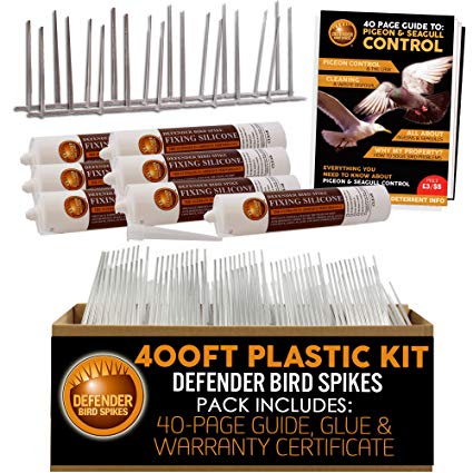 Defender Plastic Pigeon Spikes Kit | 400 Feet with Glue | Bird Control Guide | Various Size Kits